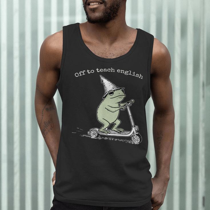 Off To Teach English Scooter Frog ESL Teacher Literature Men Tank Top, novelty gifts, funny gifts Off To Teach English Scooter Frog ESL Teacher Literature Men Tank Top, novelty gifts, funny gifts