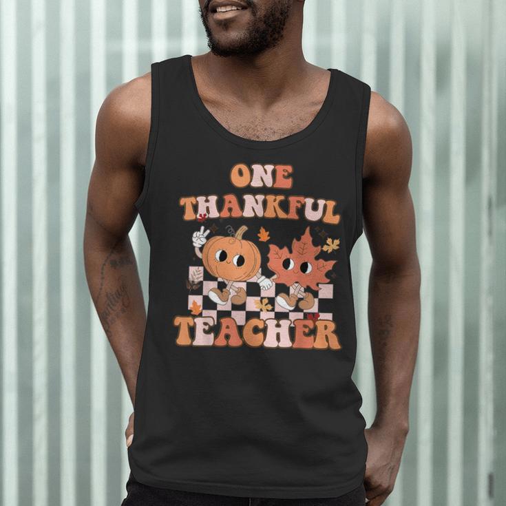 One Thankful Teacher Fall Leaves Thanksgiving Retro Men Tank Top, novelty gifts, funny gifts