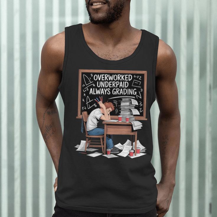 Overworked Underpaid Always Grading Teacher Men Tank Top, novelty gifts, funny gifts Overworked Underpaid Always Grading Teacher Men Tank Top, novelty gifts, funny gifts