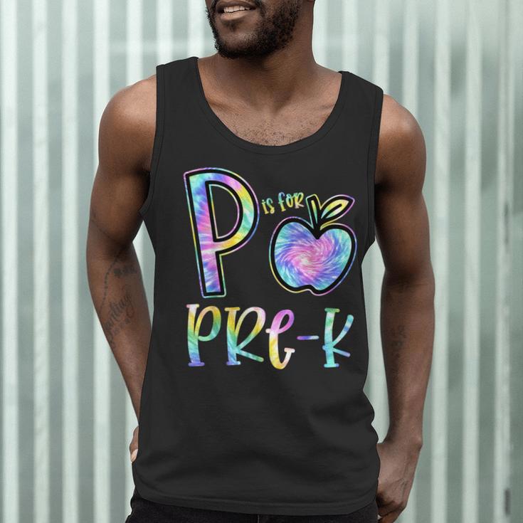P Is For Pre-K Preschool Teacher Tie Dye Back To School Men Tank Top, novelty gifts, funny gifts P Is For Pre-K Preschool Teacher Tie Dye Back To School Men Tank Top, novelty gifts, funny gifts
