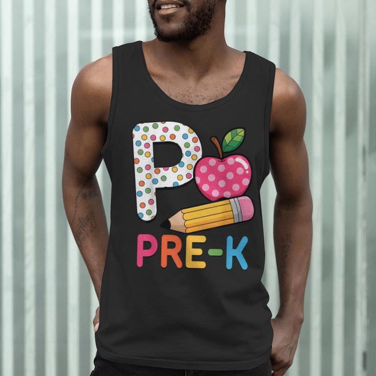 P Is For Pre K Teacher Student Pencil Apple Back To School Men Tank Top, novelty gifts, funny gifts P Is For Pre K Teacher Student Pencil Apple Back To School Men Tank Top, novelty gifts, funny gifts