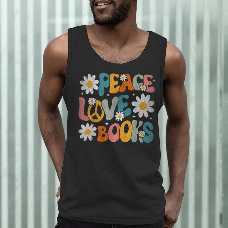Peace Love Books Bookworm Librarian Reading Teacher Groovy Men Tank Top, novelty gifts, funny gifts Peace Love Books Bookworm Librarian Reading Teacher Groovy Men Tank Top, novelty gifts, funny gifts