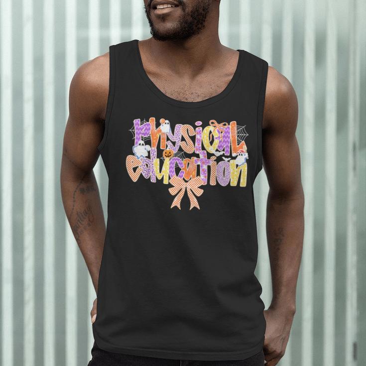 Physical Education Halloween Bow Checkered Teacher Ghost PE Men Tank Top, novelty gifts, funny gifts
