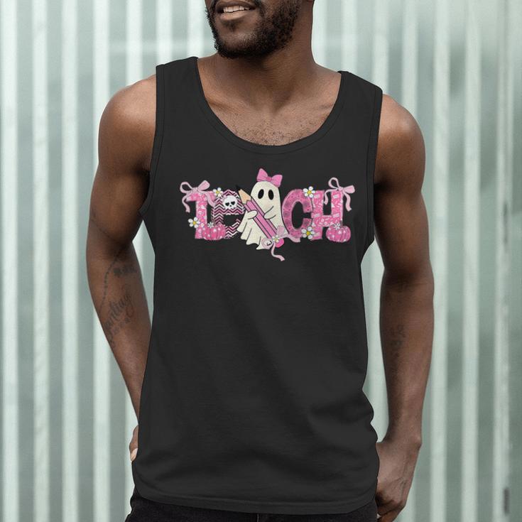 Pink Ghost Teach Halloween Teacher In Spooky Season Men Tank Top, novelty gifts, funny gifts Pink Ghost Teach Halloween Teacher In Spooky Season Men Tank Top, novelty gifts, funny gifts