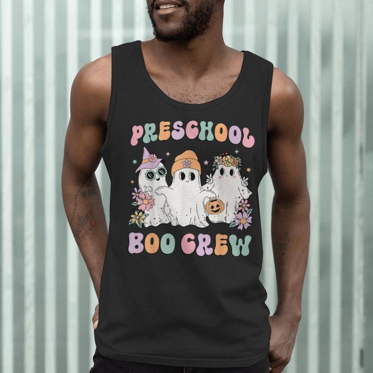 Preschool Boo Crew Groovy Halloween Floral Ghost Teacher Men Women Kids Men Tank Top, novelty gifts, funny gifts