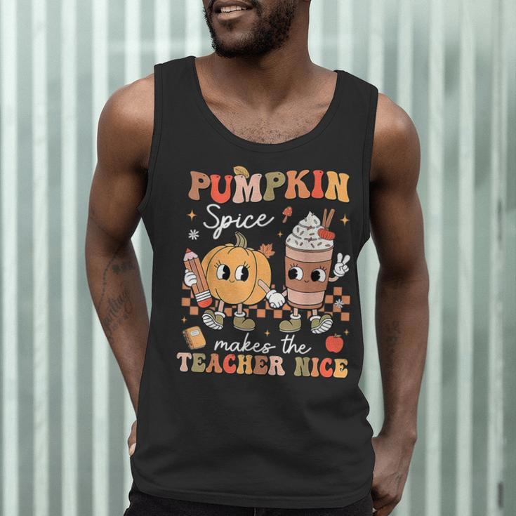 Pumpkin Spice Makes Teacher Nice Retro Fall Spooky Season Men Tank Top, novelty gifts, funny gifts