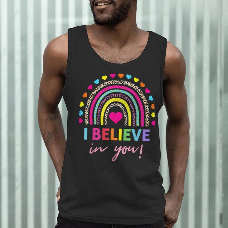 Rainbow I Believe In You Teacher Testing Day Men Tank Top, novelty gifts, funny gifts
