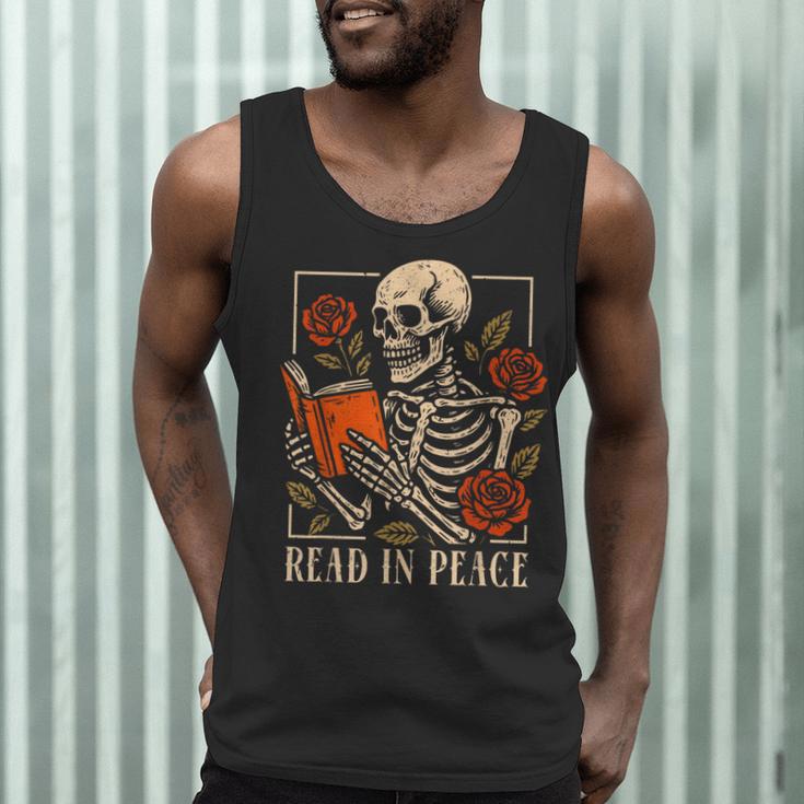 Read In Peace Skeleton Reading Book Halloween Teacher Men Tank Top, novelty gifts, funny gifts Read In Peace Skeleton Reading Book Halloween Teacher Men Tank Top, novelty gifts, funny gifts