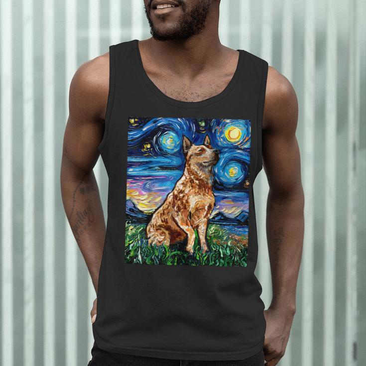 Red Heeler Starry Night Cattle Dog Colorful Art By Aja For Men Women Girls Kids Men Tank Top, novelty gifts, funny gifts