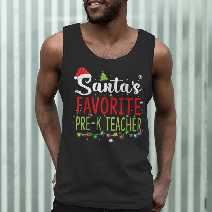 Santa's Favorite Pre-K Teacher Christmas Santa Hat Lights For Men Women Kids Men Tank Top, novelty gifts, funny gifts