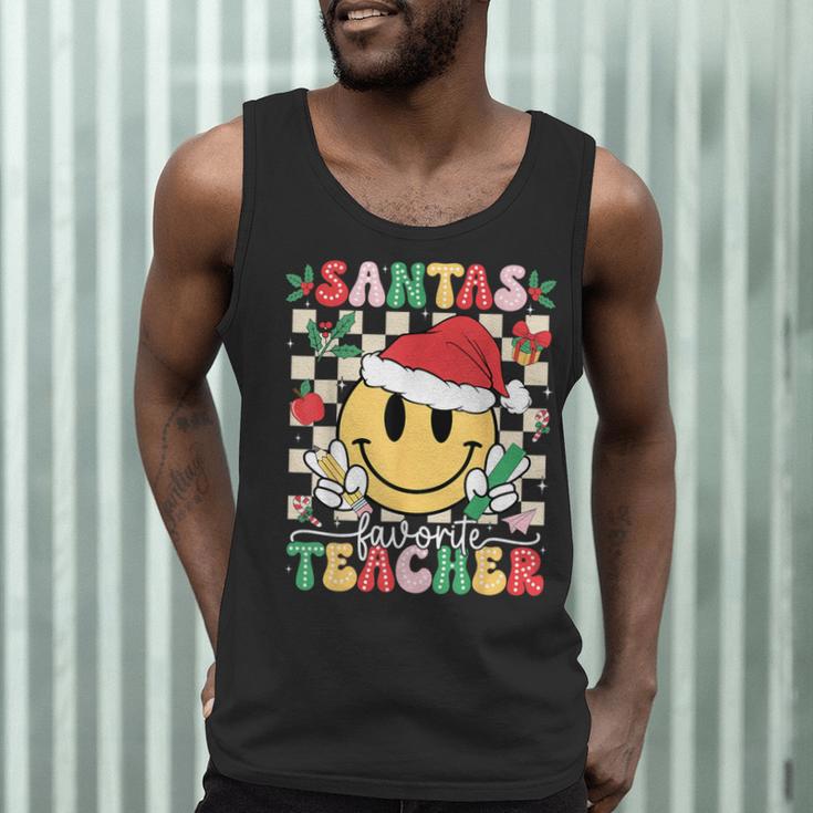 Santas Favorite Teacher Retro Groovy Smile Face Christmas Men Tank Top, novelty gifts, funny gifts Santas Favorite Teacher Retro Groovy Smile Face Christmas Men Tank Top, novelty gifts, funny gifts
