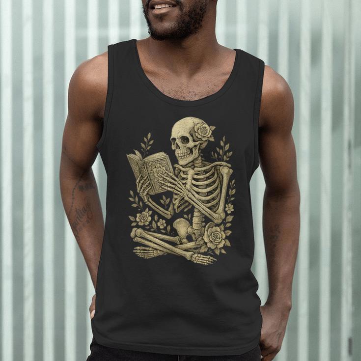 Skeleton Book Floral Skull Halloween Teacher Costume Men Tank Top, novelty gifts, funny gifts