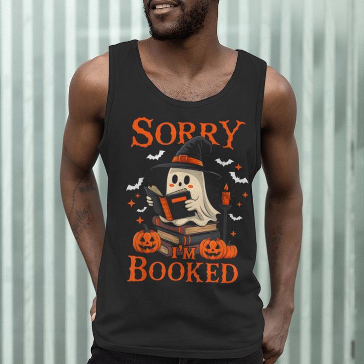 Sorry I'm Booked Ghost Reading Book Lover Teacher Halloween Men Tank Top, novelty gifts, funny gifts