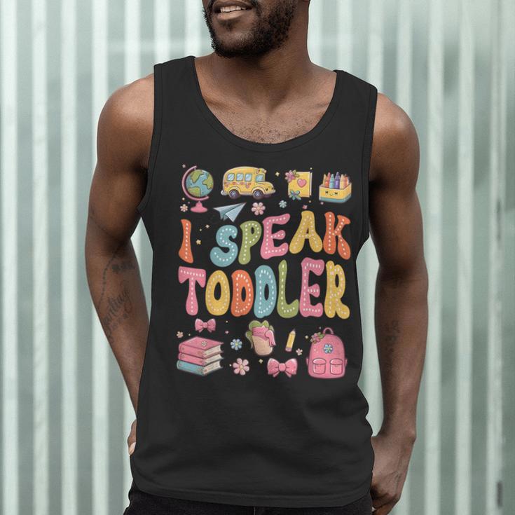 I Speak Toddler Teacher Pre-K Frist Day Back To School Men Tank Top, novelty gifts, funny gifts