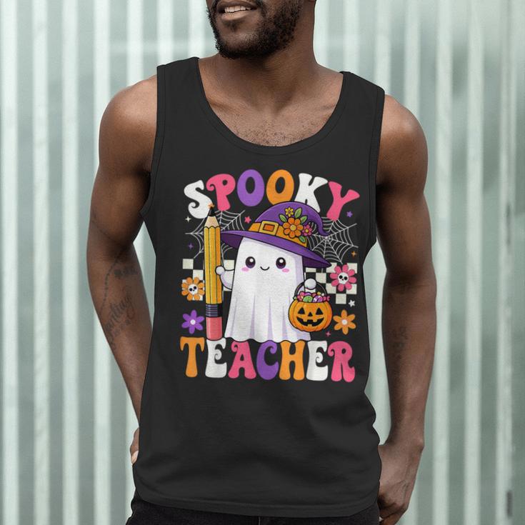 Spooky Teacher Ghost Pencil Teach Halloween Teacher Men Tank Top, novelty gifts, funny gifts