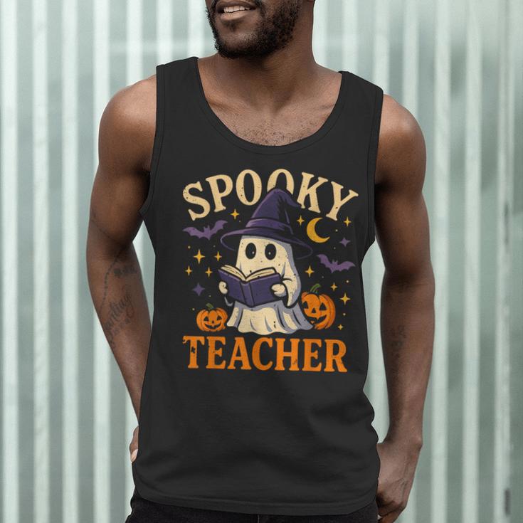 Spooky Teacher Halloween Cute Ghost Pumpkin Reading Women Men Tank Top, novelty gifts, funny gifts