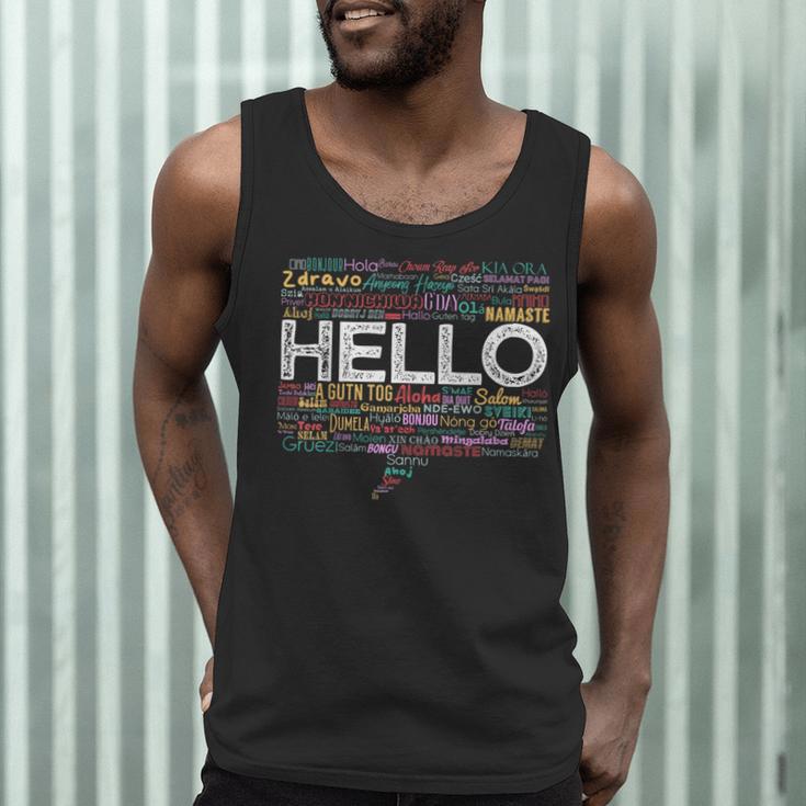 Start With Hello Different World Language Learning Teacher Men Tank Top, novelty gifts, funny gifts Start With Hello Different World Language Learning Teacher Men Tank Top, novelty gifts, funny gifts