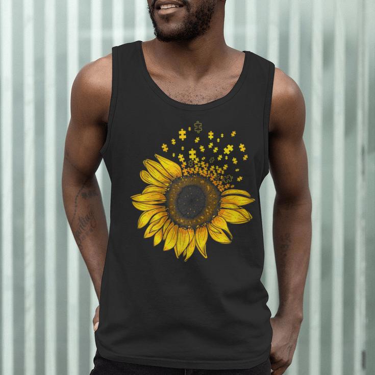 Sunflower Puzzle Pieces Autism Awareness For Mom Teacher For Women Men Tank Top, novelty gifts, funny gifts