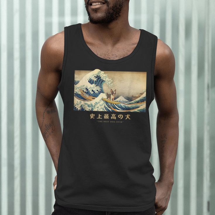 Surfing Boston Terrier Kanagawa Wave Japanese Dog For Men Women Kids Men Tank Top, novelty gifts, funny gifts