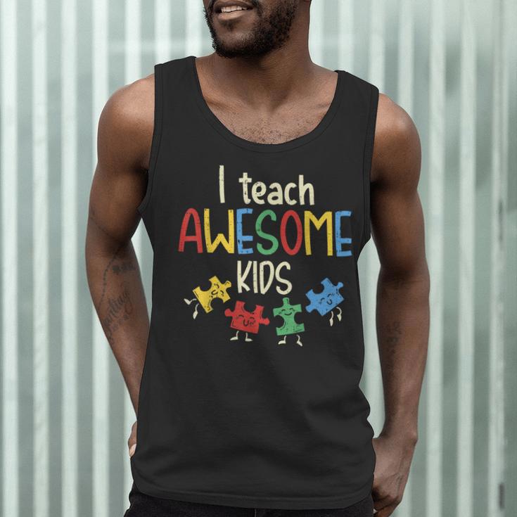 I Teach Awesome Kids Shirt Autism Special Education Teacher Men Tank Top, novelty gifts, funny gifts