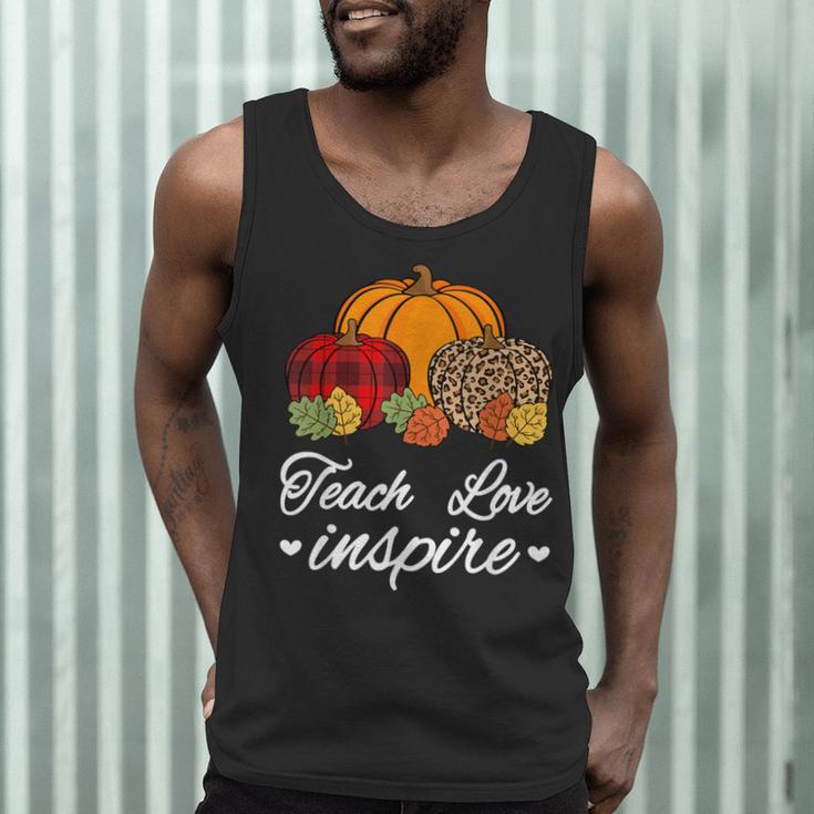 Teach Love Inspire Autumn Fall Plaid Leopard Pumpkin Teacher For Men Women Kids Men Tank Top, novelty gifts, funny gifts
