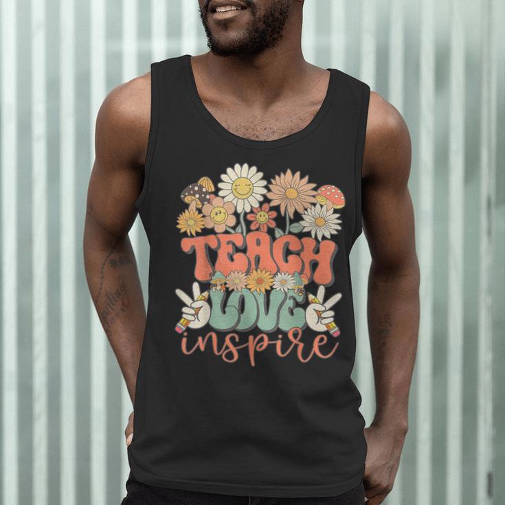 Teach Love Inspire Retro Groovy Daisy Back To School Teacher For Men Women Kids Men Tank Top, novelty gifts, funny gifts