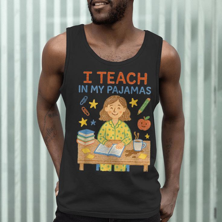 I Teach In My Pajamas Crayon Home School Teacher PJs Men Tank Top, novelty gifts, funny gifts