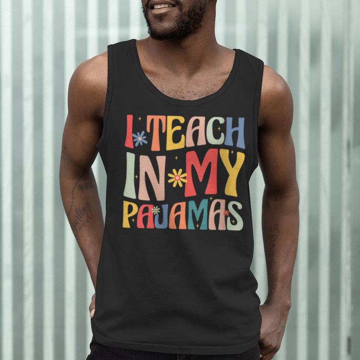 I Teach In My Pajamas Retro Groovy Teacher Humor Men Tank Top, novelty gifts, funny gifts