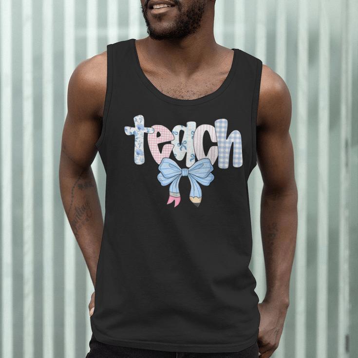 Teach Teacher Coquette Bow Pencil Back To School First Day Men Tank Top, novelty gifts, funny gifts