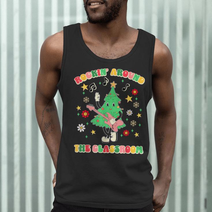 Teacher Christmas Shirts Pajama Matching Rockin' Around The Classroom -Adult Short Sleeve Small Modern Festive Christmas Teacher Xmas Vibes T-Shirt Men Tank Top, novelty gifts, funny gifts