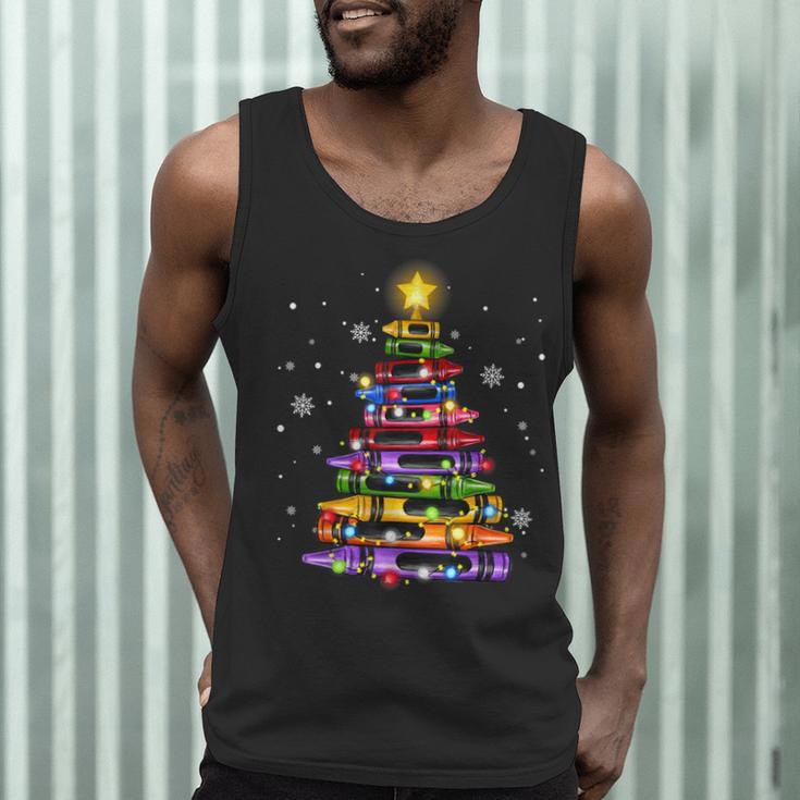 Teacher Crayon Christmas Tree Lights Student School Xmas Men Tank Top, novelty gifts, funny gifts
