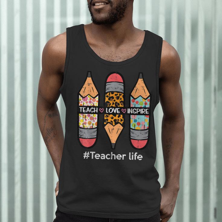 Teacher Life Teach Love Inspire Pencils Inspirational Women Men Tank Top, novelty gifts, funny gifts