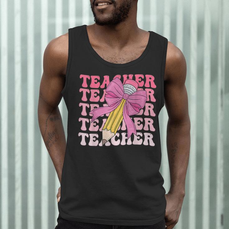 Teacher Pencil Back To School Groovy Pink Teacher First Day Men Tank Top, novelty gifts, funny gifts