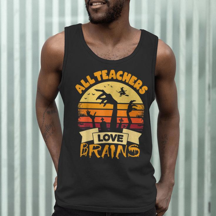 Teacher Shirts Halloween All Teachers Love Brains Men Tank Top, novelty gifts, funny gifts
