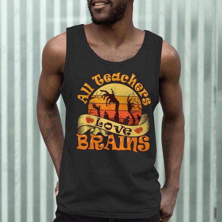 Teacher All Teachers Love Brains Halloween Party Men Tank Top, novelty gifts, funny gifts