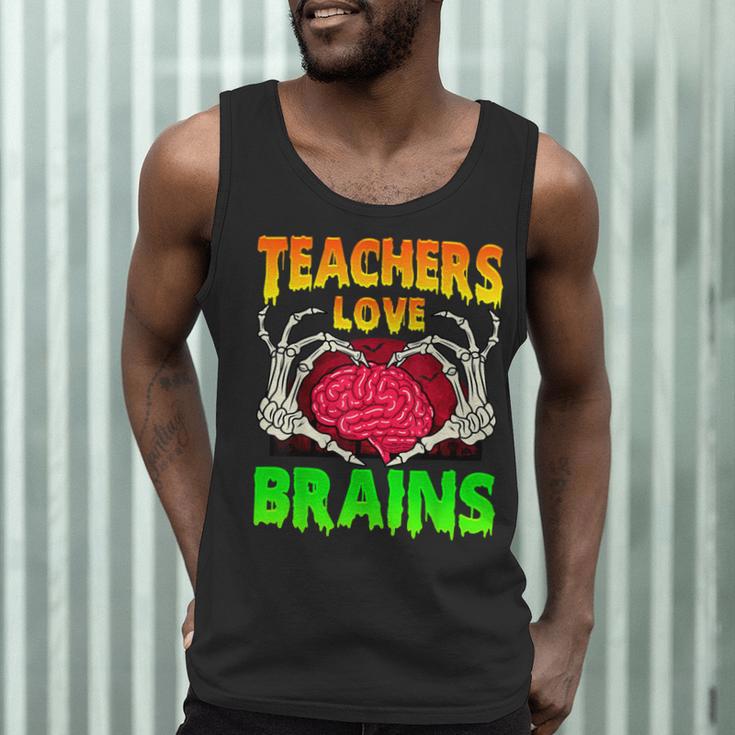 Teacher Teachers Love Brains Skeleton Hand Heart Halloween Men Tank Top, novelty gifts, funny gifts