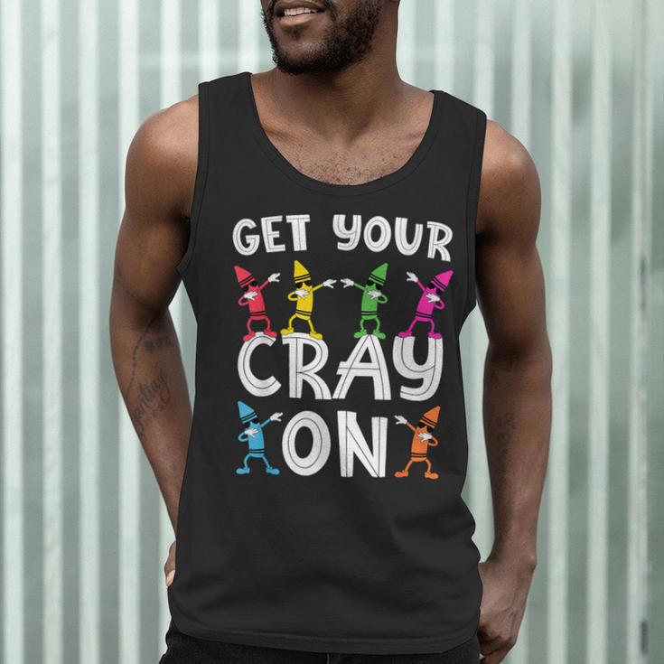 Teacher's Get Your Cray On Dabbing Crayons Men Tank Top, novelty gifts, funny gifts