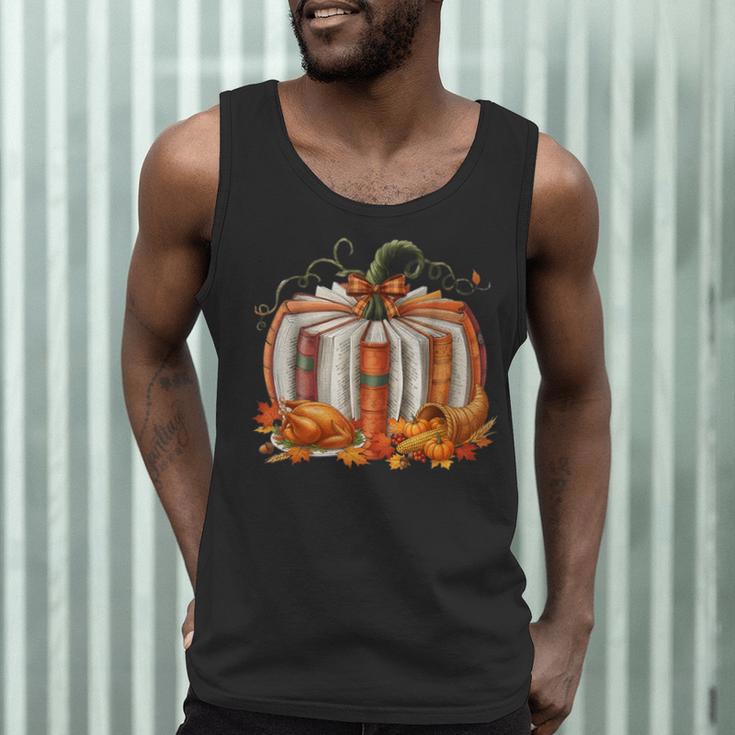 Thanksgiving Book Pumpkin Reading Teachers Fall Lovers Boys Men Tank Top, novelty gifts, funny gifts