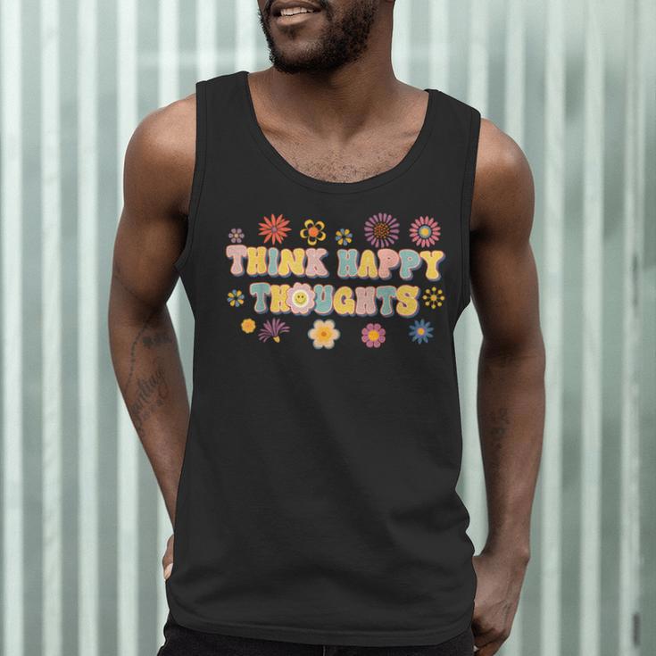 Think Happy Thoughts Teens Spring Positive Message Teachers For Men Women Girls Kids Men Tank Top, novelty gifts, funny gifts
