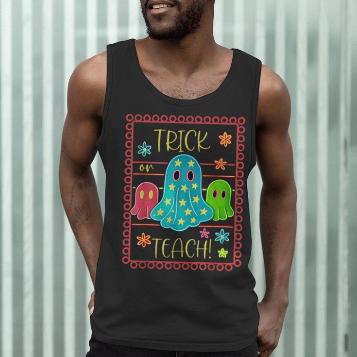 Trick Or Teach Neon Ghost Flower Teacher Spooky Halloween Men Tank Top, novelty gifts, funny gifts