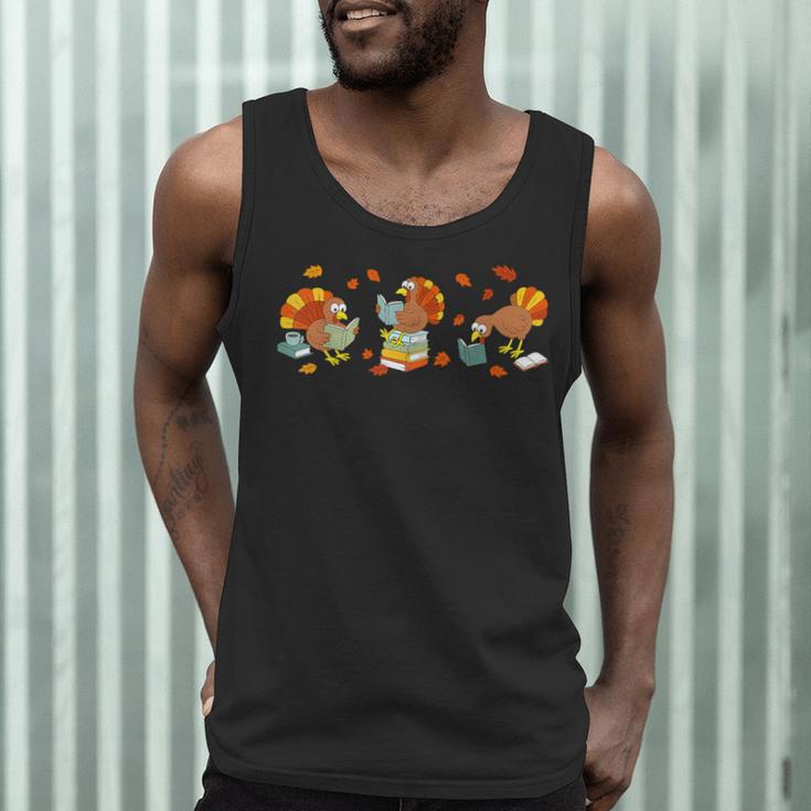 Turkey Reading Books Fall Thanksgiving Teacher Book Lovers Men Tank Top, novelty gifts, funny gifts