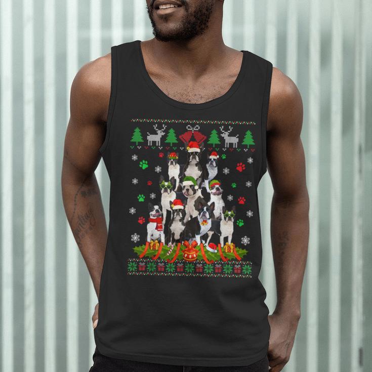 Ugly Sweater Christmas Tree Boston Terrier Dog Xmas Pajama Men Tank Top, novelty gifts, funny gifts