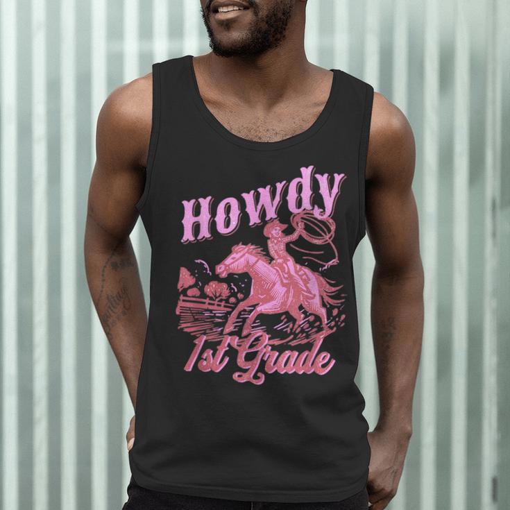 Vintage Howdy First Grade Cowgirl Teacher Western School Men Tank Top, novelty gifts, funny gifts