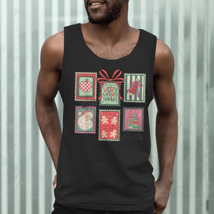 Vintage Preppy Very Merry Teacher Santa Stamps Christmas Men Tank Top, novelty gifts, funny gifts Vintage Preppy Very Merry Teacher Santa Stamps Christmas Men Tank Top, novelty gifts, funny gifts