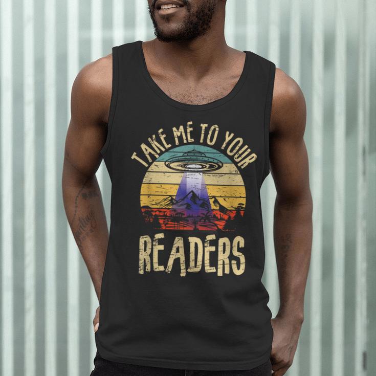 Vintage Take Me To Your Readers English Teacher Alien Space Men Women Men Tank Top, novelty gifts, funny gifts