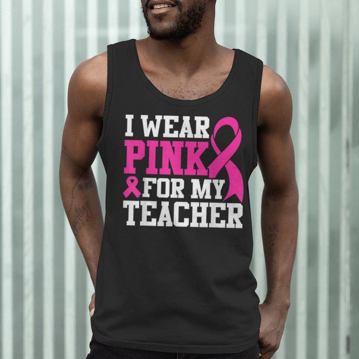 I Wear Pink For My Teacher Breast Cancer Awareness Men Tank Top, novelty gifts, funny gifts