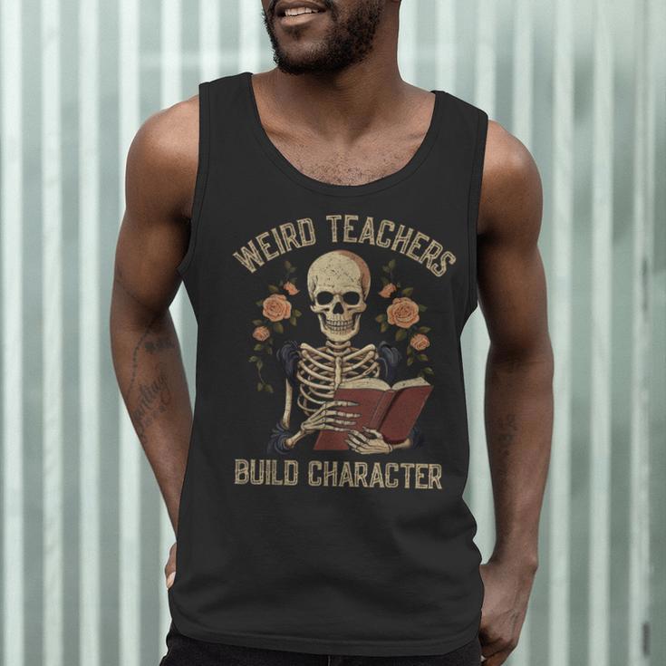 Weird Teachers Build Character Skeleton Book Halloween Women Men Tank Top, novelty gifts, funny gifts