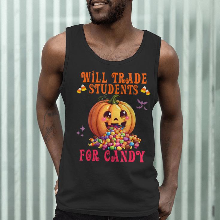 Will Trade Students For Candy Teacher Cute Halloween Pumpkin Men Tank Top, novelty gifts, funny gifts Will Trade Students For Candy Teacher Cute Halloween Pumpkin Men Tank Top, novelty gifts, funny gifts