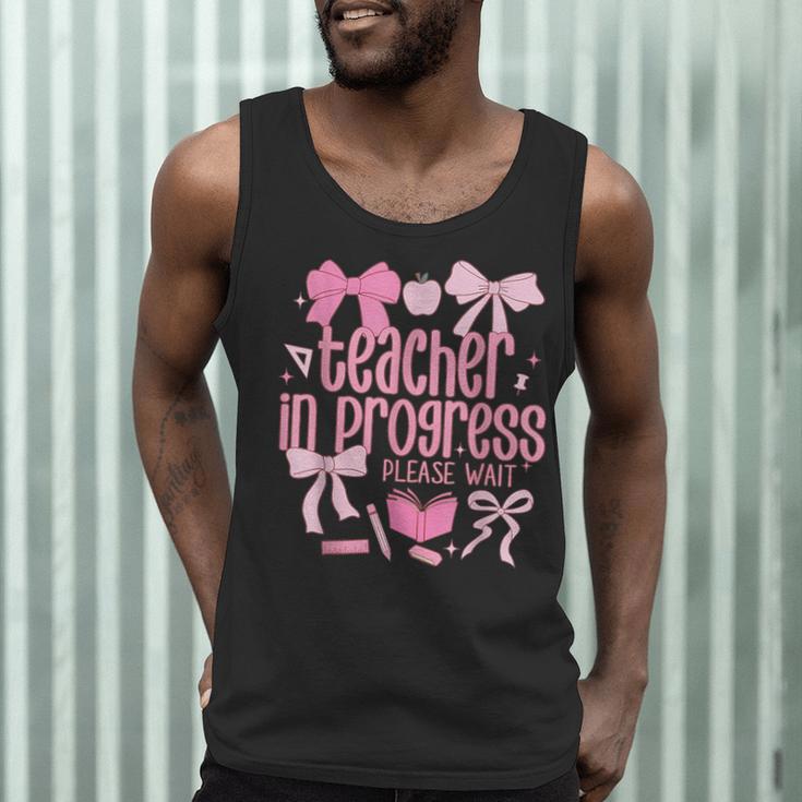Women Teacher In Progress Coquette Pink Bow Future Teacher Men Tank Top, novelty gifts, funny gifts