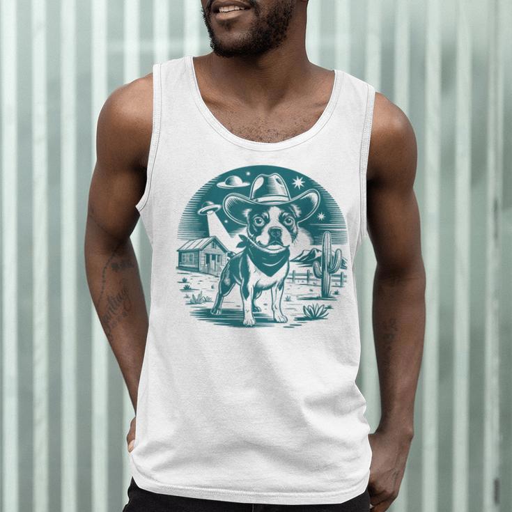 Boston Terrier Cowboy UFO Shirt Vintage Western Dog Mom Tee Men Tank Top, novelty gifts, funny gifts